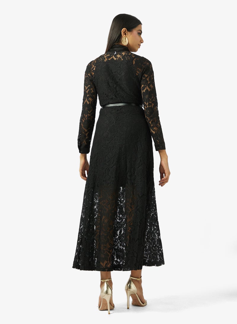 Style Cheat Mesh Detail Collar Neck Maxi Dress - Image 2